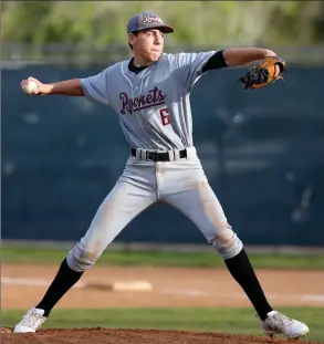  ?? Katharine Lotze/The Signal ?? Albert Einstein Academy pitcher Sam Stulman (6) throws a pitch during a baseball game against Santa Clarita Christian on March 10 at the Hart complex.