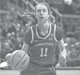  ?? ?? Iowa State guard Emily Ryan looks to shoot against Texas Tech during Wednesday’s Big 12 basketball game in Lubbock, Texas. Ryan led the Cyclones with 18 points.