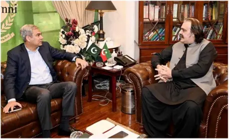  ?? ?? Peshawar: CM KP Ali Amin Khan Gandapur called on Federal Minister for Interior Mohsin Raza Naqvi.