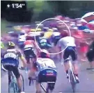  ??  ?? Controvers­y: Chris Froome (yellow) appears to nudge Fabio Aru yesterday
