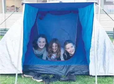  ??  ?? Camping out at Yarragon Primary School are (from left): grade six students Amelia Stables, Codey Jackson and Jewel BurchellRo­bins.