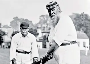  ??  ?? Old school: WG Grace prepares to take guard with a bat which he did not custom build himself