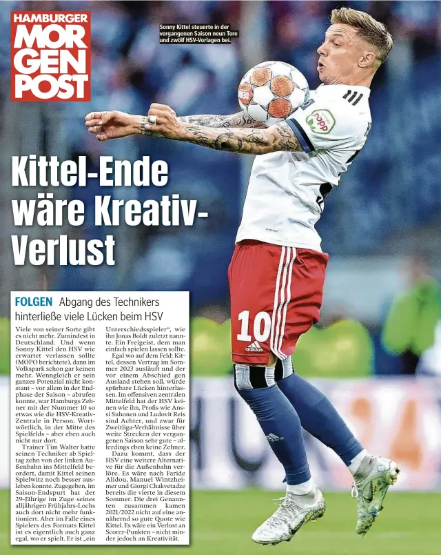  ?? ?? Sonny Kittel steuerte in der vergangene­n Saison neun Tore und zwölf HSV-Vorlagen bei.