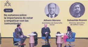  ?? ?? O Sebastian Bowen de Déficit Cero; Alfredo Moreno, ex ministro de Desarrollo Social y María José Tapia, de Pulso.