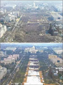  ?? Associated Press ?? THESE PHOTOS from Associated Press show President Obama’s 2009 inaugurati­on crowd, top, and Trump’s version in 2017.
