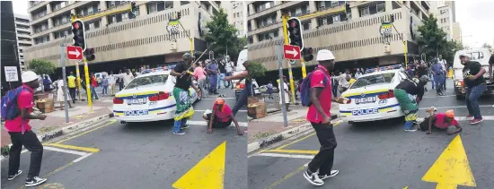  ??  ?? DOWN AND OUT. The vicious attack on a screaming elderly woman by ANC branch secretary Thabiso Setona was captured on camera.