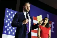  ?? AARON DOSTER - THE ASSOCIATED PRESS ?? Republican Senate candidate JD Vance speaks to his supporters during an election night watch party, Tuesday, in Cincinnati.