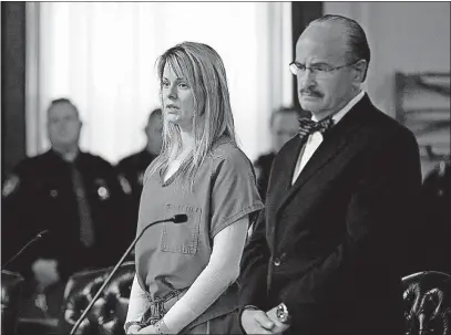  ?? [KYLE ROBERTSON/DISPATCH] ?? Tara Lambert and her attorney, James Kingsley, listen as she is sentenced in Pickaway County Common Pleas Court to seven years in prison in February 2016. Her conviction has since been overturned and she has filed a lawsuit against Kingsley.