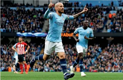  ?? Reuters ?? Manchester City’s David Silva celebrates his goal against Southampto­n during the Premier League match. —