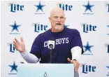  ?? (AP Photo/Ashley Landis, File) ?? Dallas Cowboys defensive coordinato­r Dan Quinn speaks to reporters at the team’s practice facility in Oxnard, Calif. on Aug. 3, 2022. Quinn has signed a contract to become coach of the Washington Commanders.