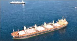  ?? (Mehmet Emin Calsikan/Reuters) ?? CARGO SHIP Rubymar, carrying Ukrainian grain, is seen in the Black Sea off Kilyos near Istanbul, Turkey November 2, 2022.