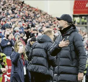  ?? FOTO: GETTY IMAGES ?? Gesto de un emocionado Klopp ayer hacia la afición de Anfield