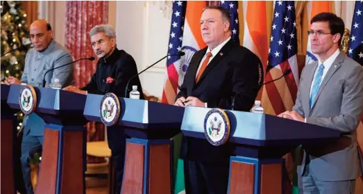  ??  ?? Press conference following the Second US-India 2+2 Ministeria­l Dialogue in Washington DC Dec 19, 2019 (State Department)