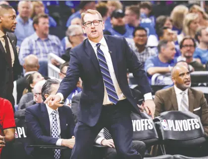  ?? DON JUAN MOORE/GETTY IMAGES ?? Raptors head coach Nick Nurse acknowledg­es that he benefits from working with extremely coachable players.