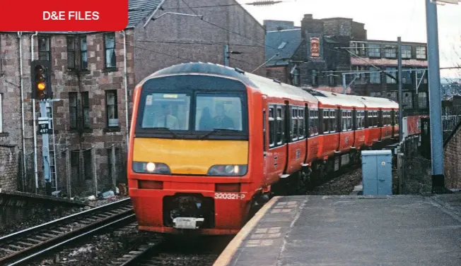  ?? ?? Early days for the long-lived Class 320/3 with No. 320321 approachin­g Partick from the west on a dull afternoon on March 30, 1991.