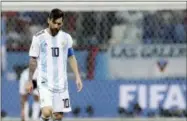  ?? PETR DAVID JOSEK — THE ASSOCIATED PRESS ?? Argentina’s Lionel Messi reacts after the group D match between Argentina and Croatia at the 2018 soccer World Cup in Nizhny Novgorod Stadium in Nizhny Novgorod, Russia, Thursday. Croatia won 3-0.