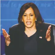  ?? BRIAN SNYDER / REUTERS ?? Democratic challenger Senator Kamala Harris speaks during the 2020 vice-presidenti­al campaign debate at the University of Utah in Salt Lake City.