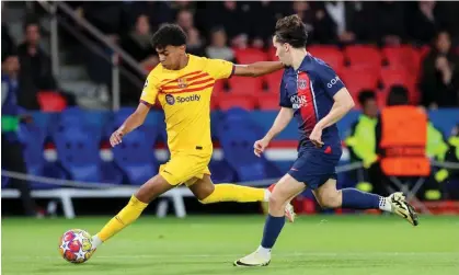  ?? Images/Getty Images ?? Barcelona’s Lamine Yamal became the youngest player to appear in a Champions League quarter-final first-leg. Photograph: DeFodi