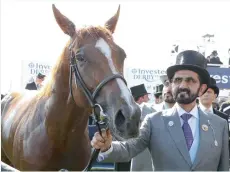  ??  ?? Sheikh Mohammed with Masar, winner of the Epsom Derby.
