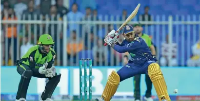  ?? Photo M. Sajjad ?? Sarfraz Ahmed of Quetta Gladiators plays a shot during the PSL match against Lahore Qalandars. —