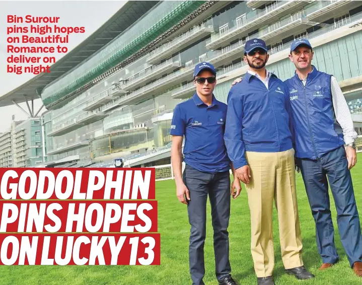  ?? Virendra Saklani/Gulf News ?? From left: Godolphin trio jockey William Buick, trainers Saeed Bin Surour and Charlie Appleby during the Breakfast With The Stars at Meydan yesterday.