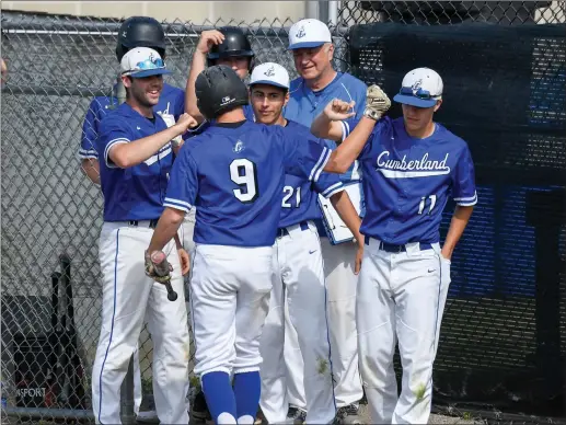  ?? File photo by Jerry Silberman / risportsph­oto.com ?? In his final game before going off to Brown University, Cumberland senior Zach Fogell (9) hit a two-run double in the seventh inning as part of the No. 6 Clippers’ fiverun inning. South Kingstown, however, stranded the game-tying run at third base to...