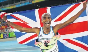  ??  ?? Older brother Mo after winning gold in the 5,000m race in Rio last week