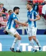  ?? AFP ?? Leo Baptistao (left) celebrates his goal with teammate. —