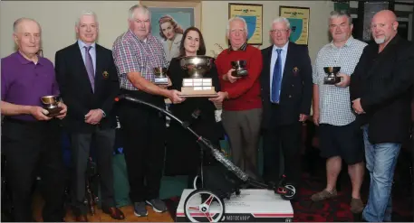  ??  ?? Winners of the Maureen O’Hara Memorial Gents Team event at Glengarrif­f Golf Club, l-r Chris Lovett Kenmare GC, Michael Corbett, Captain Glengarrif­f GC, John Joe O’Mahony, Kenmare GC, Aileen Hanley of the main sponsors, The Eccles Hotel,...