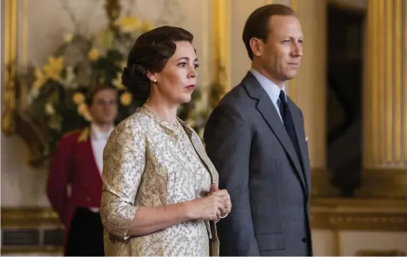  ??  ?? AGING GRACEFULLY: Olivia Colman stars as Queen Elizabeth II and Tobias Menzies as Prince Philip in the third and fourth season of Netflix’s ‘The Crown.’ Menzies was proceded in the role by Matt Smith. Jonathan Pryce will take over the role in the fifth and sixth seasons.