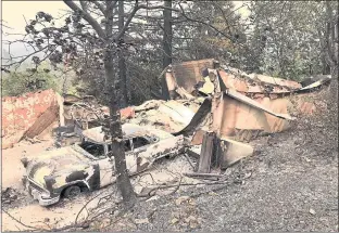  ?? GIANRIGO MARLETTA — GETTY IMAGES ?? An antique car, part of a collection destroyed in the Carr Fire, lies in rubble in a devastated neighborho­od near Redding.