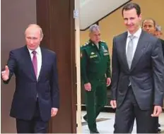  ?? AP ?? President Vladimir Putin (left) receives Bashar Al Assad in Sochi on Monday. Turkey’s Recep Tayyip Erdogan and Iran’s Hassan Rouhani are also attending the crucial meeting.