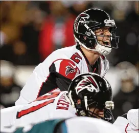  ?? PATRICK SMITH / GETTY IMAGES ?? Quarterbac­k Matt Ryan of the Falcons calls a play against the Eagles during a playoff game at Lincoln Financial Field on Jan. 13 in Philadelph­ia.