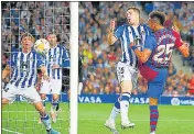  ?? AFP ?? Pierre-Emerick Aubameyang (right) scored Barcelona's lone goal in their 1-0 win against Real Sociedad in the La Liga.