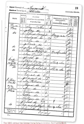  ??  ?? The 1841 census has George Irving living in Chirton, Northumber­land, with his wife and children – but where was George 10 years later?