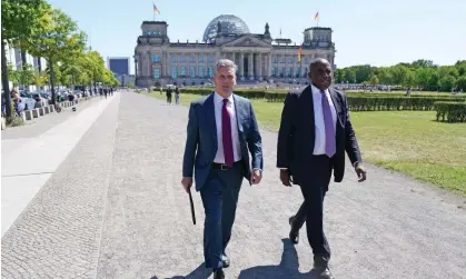  ?? Photograph: Stefan Rousseau/PA ?? Keir Starmer and David Lammy in Berlin. They are proposing ‘a new UK-EU security pact as the main instrument for improving the crossChann­el relationsh­ip’.