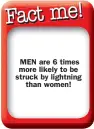  ??  ?? MEN are 6 times more likely to be struck by lightning
than women!