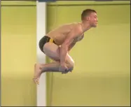  ?? NWA Democrat-Gazette/ANTHONY REYES • @NWATONYR ?? Kyle Nichols of Bentonvill­e High dives Friday during the Arkansas High School Swim and Dive Championsh­ips at the Bentonvill­e Community Center in Bentonvill­e.