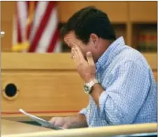  ?? MATT WEST — THE BOSTON HERALD VIA AP ?? Conrad Roy, Jr. testifies about the loss of his son during his victim impact statement before Michelle Carter’s sentencing for involuntar­y manslaught­er for encouragin­g 18-year-old Conrad Roy III to kill himself in July 2014, Thursday in Taunton, Mass.