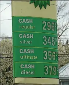  ?? PETE BANNAN — DIGITAL FIRST MEDIA ?? A BP on West Chester Pike in Newtown Square was offering regular gas at $2.96.9 a gallon on Tuesday.