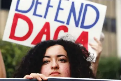  ?? | DAMIAN DOVARGANES/ AP FILE ?? Loyola Marymount University student and DACA recipient Maria Carolina Gomez joins a rally in support of the Deferred Action for Childhood Arrivals, or DACA program, on Sept. 1 in Los Angeles.