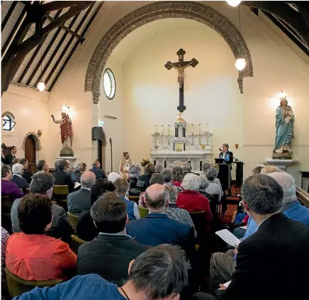  ?? PHOTO: DOMINICO ZAPATA/STUFF ?? Sister Carmel Cole, Province leader RDDM of our Lady of the Missions, addresses the congregati­on.