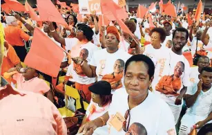  ??  ?? People’s National Party supporters at a special delegates conference to elect Dr Peter Phillips as the new president.