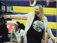  ?? Christian Abraham / Hearst Connecticu­t Media ?? Notre Dame-Fairfield coach Maria Conlon during a game against Kolbe Cathedral in Fairfield on Feb. 23.