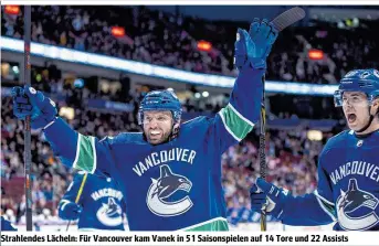  ??  ?? Strahlende­s Lächeln: Für Vancouver kam Vanek in 51 Saisonspie­len auf 14 Tore und 22 Assists