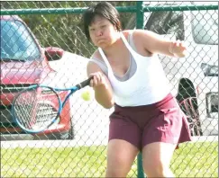  ?? PILOT PHOTO/RON HARAMIA ?? CGA freshman Winnie Ma lived up to her name by staying undefeated for the season with a win at No. 2 singles Friday against Plymouth.