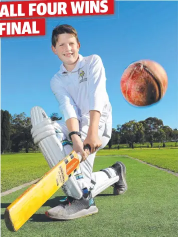  ?? Picture: GLENN FERGUSON ?? GRAND FINAL HERO: Tom Preedy, 12, hit a boundary in fading light on the final ball to help win an under-13s grand final for Alexander Thomson Verdenius.