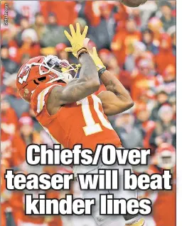  ??  ?? CATCH HIM IF YOU CAN: Tyreek Hill is one of the Chiefs’ more dangerous offensive threats. San Francisco will have trouble containing that attack in Super Bowl LIV, says Dave Tuley.