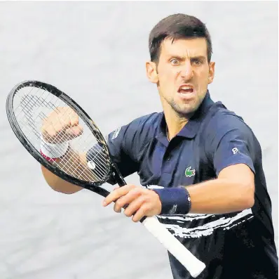  ?? AP ?? Novak Djokovic reacts during his game against Grigor Dimitrov in the semi-finals of the Paris Masters tennis tournament in Paris yesterday.
