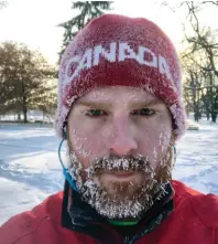  ??  ?? LEFT Adam Scotti post-run in Ottawa, sporting a glorious ice beard